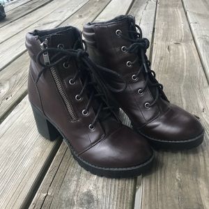 Dark Brown Heeled Combat Ankle Boots
